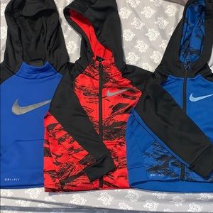Set of 3 Boys Nike Dri-Fit hooded sweaters.